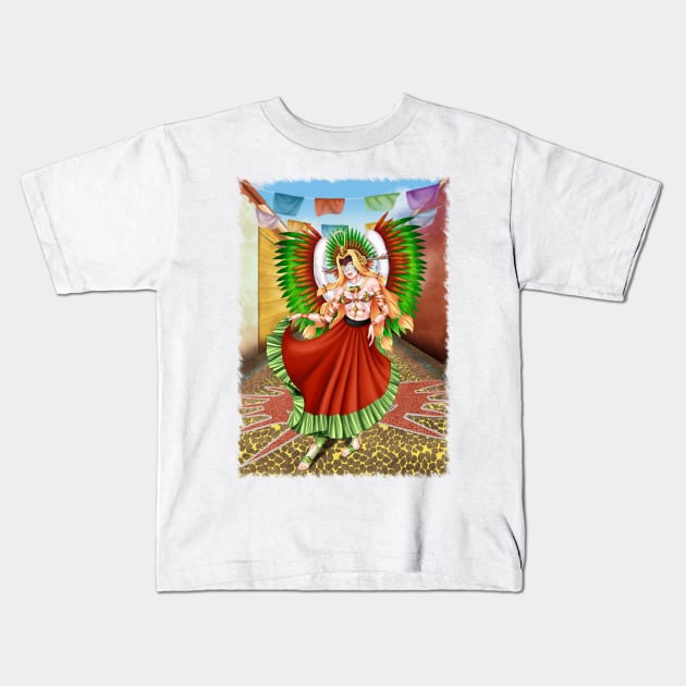 Christmas Quetzalcoatl Skirt Rudos Mask Background Jagged Kids T-Shirt by Antonydraws